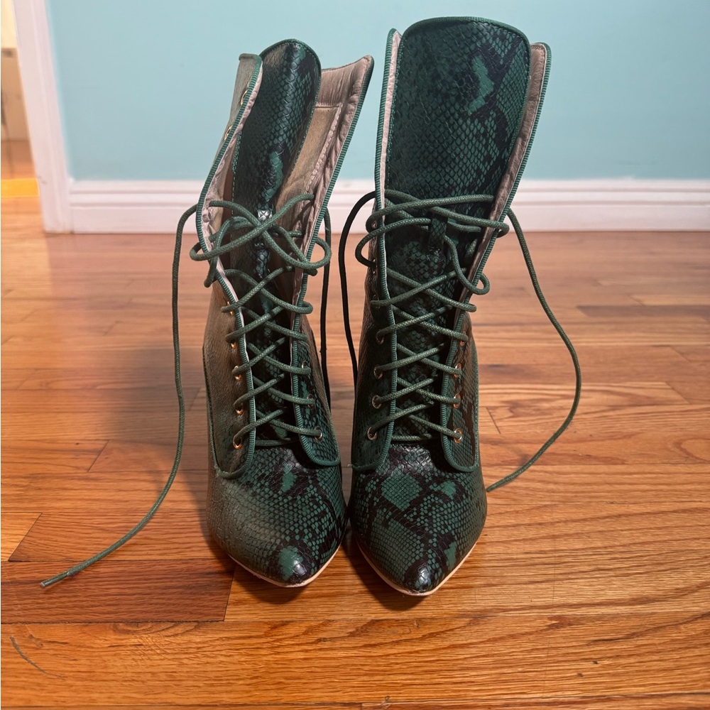 Fashion Nova Dark Green Lace-Up Boots